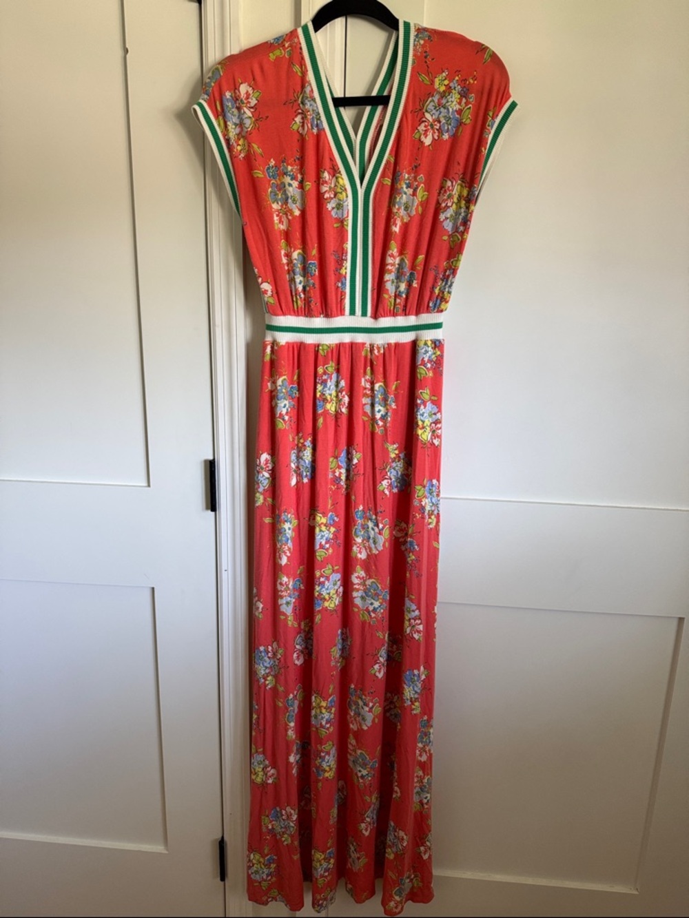 Matilda Jane Coral Floral Maxi with Green Knitted Sweater Trim